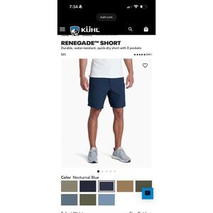KUHL Renegade Short Mens 34x9 Dark Navy Water Resistant Quick Dry 8 Pockets
